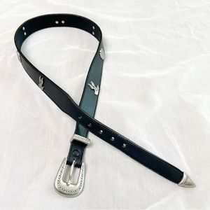 Vintage 90’s 1992 black leather and silver looney tunes character belt 32